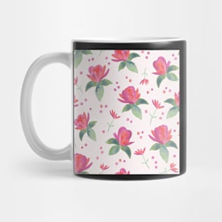 Pink Watercolor Roses with Soft green foliage and dotty background Mug